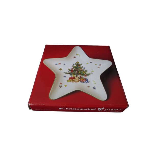 Star Treat Dish Happy Holidays Christmas Vintage Tree Pattern Nikko Japan - Picture 2 of 9